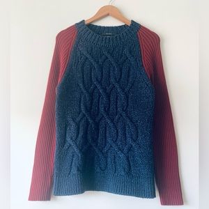 David Naman Chunky Cable Knit Sweater Men or Women Size M Navy Colorblock